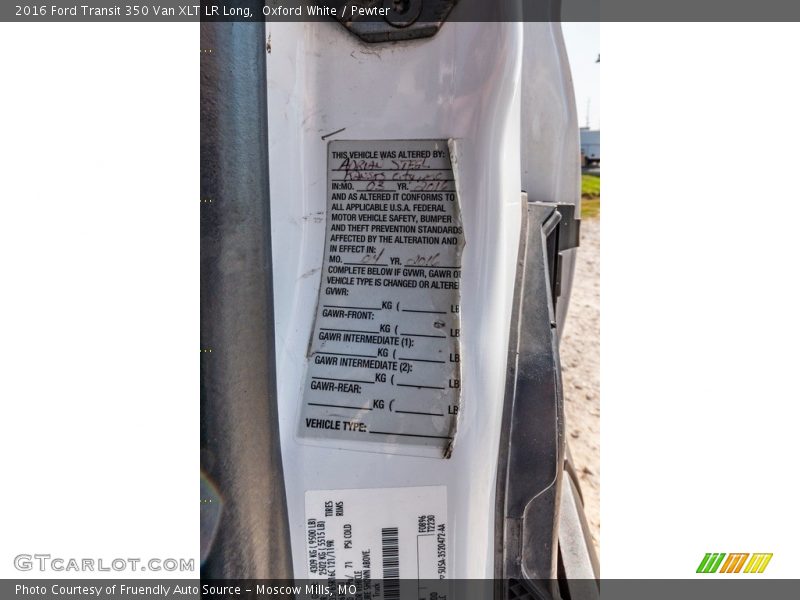 Oxford White / Pewter 2016 Ford Transit 350 Van XLT LR Long