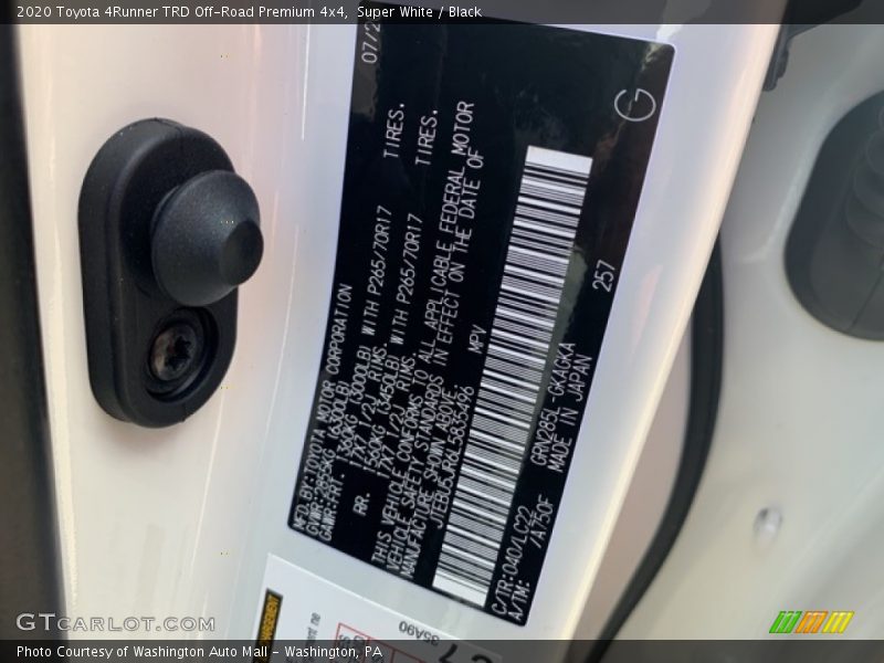 2020 4Runner TRD Off-Road Premium 4x4 Super White Color Code 040