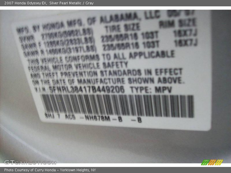 Silver Pearl Metallic / Gray 2007 Honda Odyssey EX