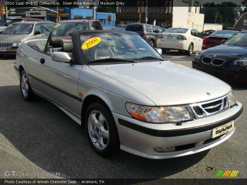 Silver Mica Metallic / Medium Grey 2000 Saab 9-3 SE Convertible