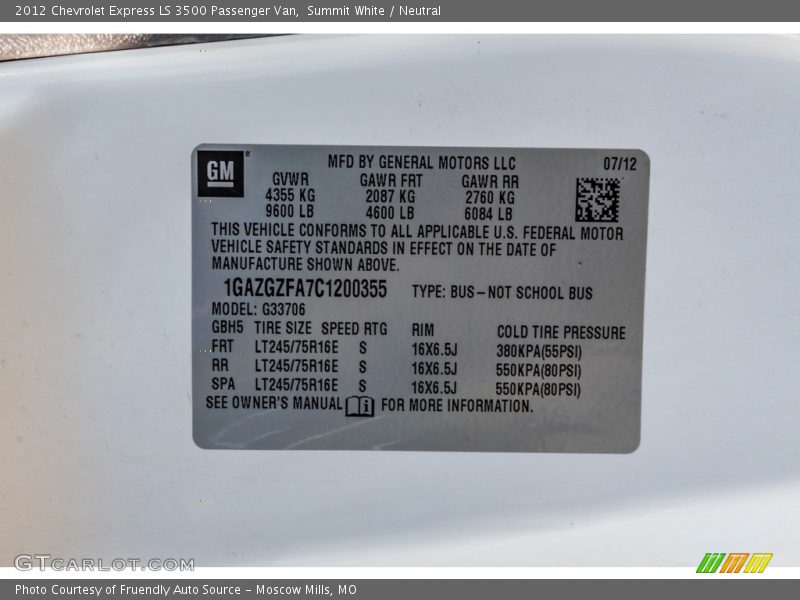 Summit White / Neutral 2012 Chevrolet Express LS 3500 Passenger Van