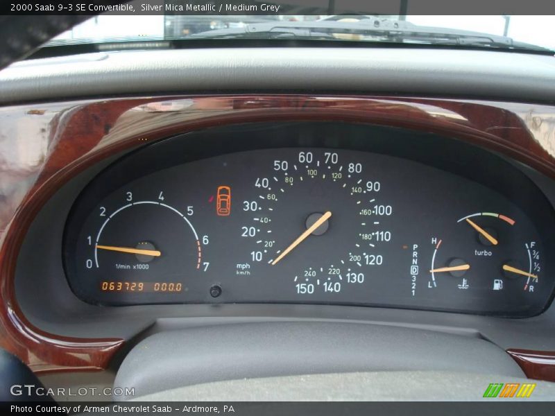 Silver Mica Metallic / Medium Grey 2000 Saab 9-3 SE Convertible