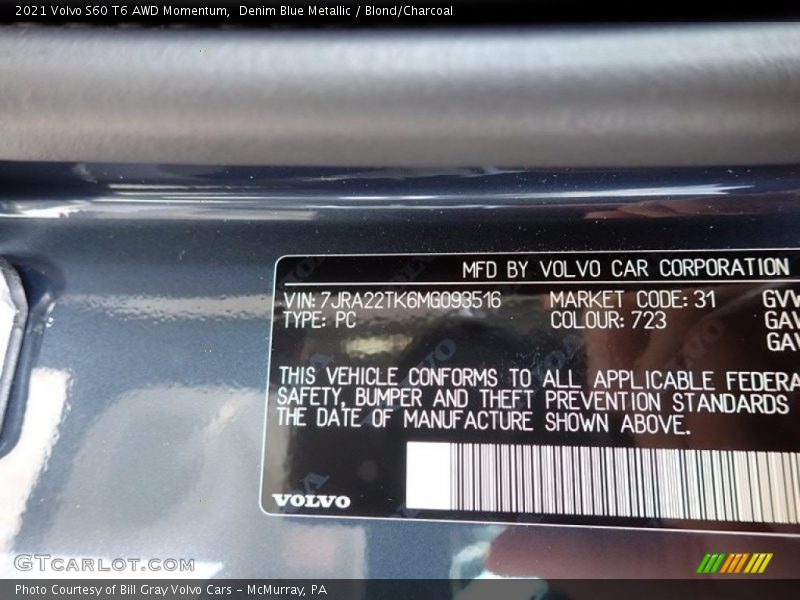Denim Blue Metallic / Blond/Charcoal 2021 Volvo S60 T6 AWD Momentum