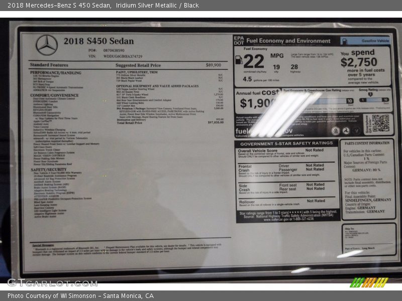 Iridium Silver Metallic / Black 2018 Mercedes-Benz S 450 Sedan
