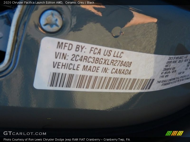 Ceramic Grey / Black 2020 Chrysler Pacifica Launch Edition AWD