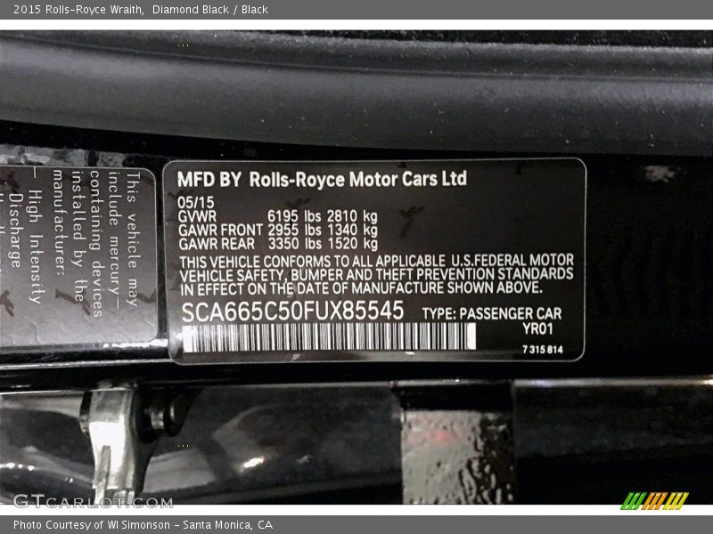 Diamond Black / Black 2015 Rolls-Royce Wraith