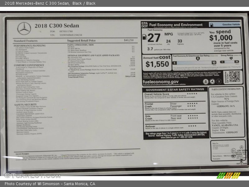 Black / Black 2018 Mercedes-Benz C 300 Sedan