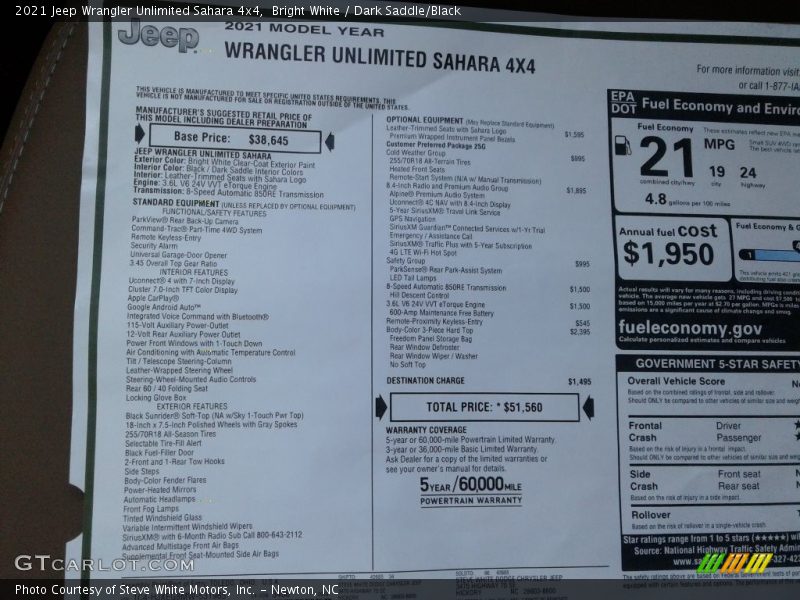 Bright White / Dark Saddle/Black 2021 Jeep Wrangler Unlimited Sahara 4x4