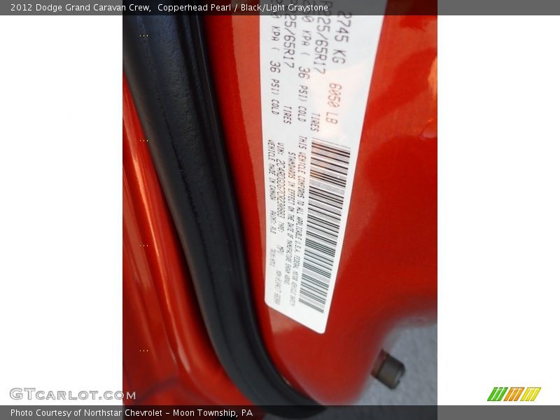 Copperhead Pearl / Black/Light Graystone 2012 Dodge Grand Caravan Crew
