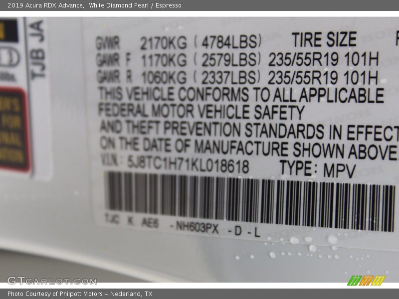 White Diamond Pearl / Espresso 2019 Acura RDX Advance