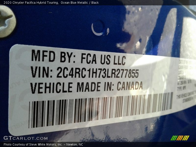 Ocean Blue Metallic / Black 2020 Chrysler Pacifica Hybrid Touring