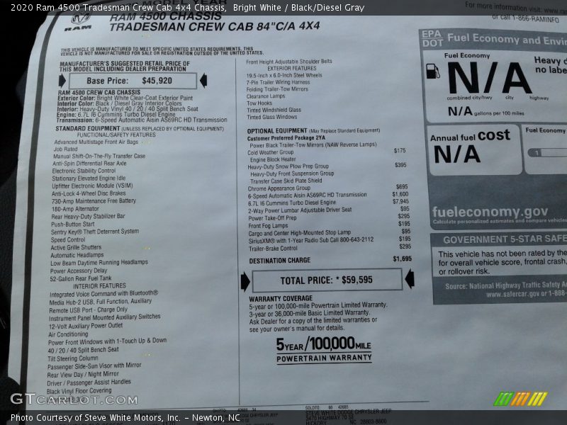 Bright White / Black/Diesel Gray 2020 Ram 4500 Tradesman Crew Cab 4x4 Chassis