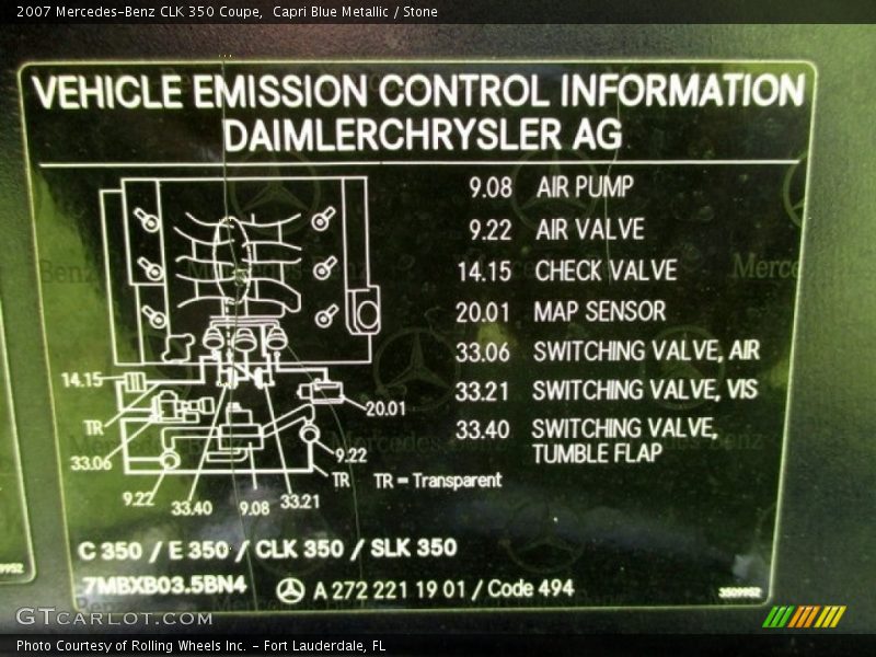Info Tag of 2007 CLK 350 Coupe