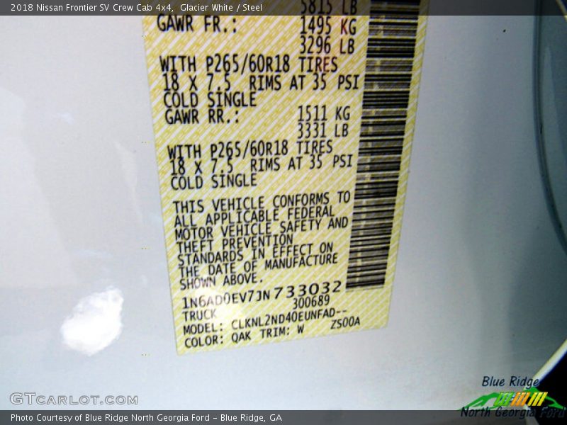 Glacier White / Steel 2018 Nissan Frontier SV Crew Cab 4x4