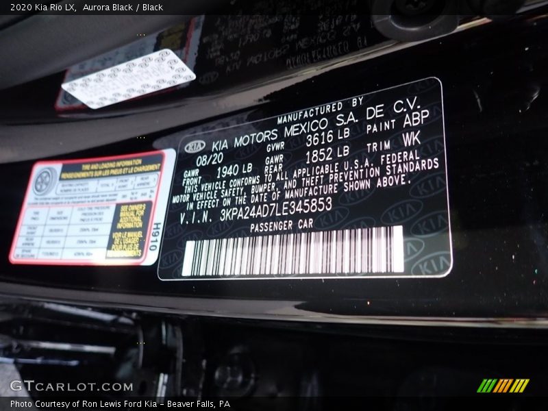 Aurora Black / Black 2020 Kia Rio LX