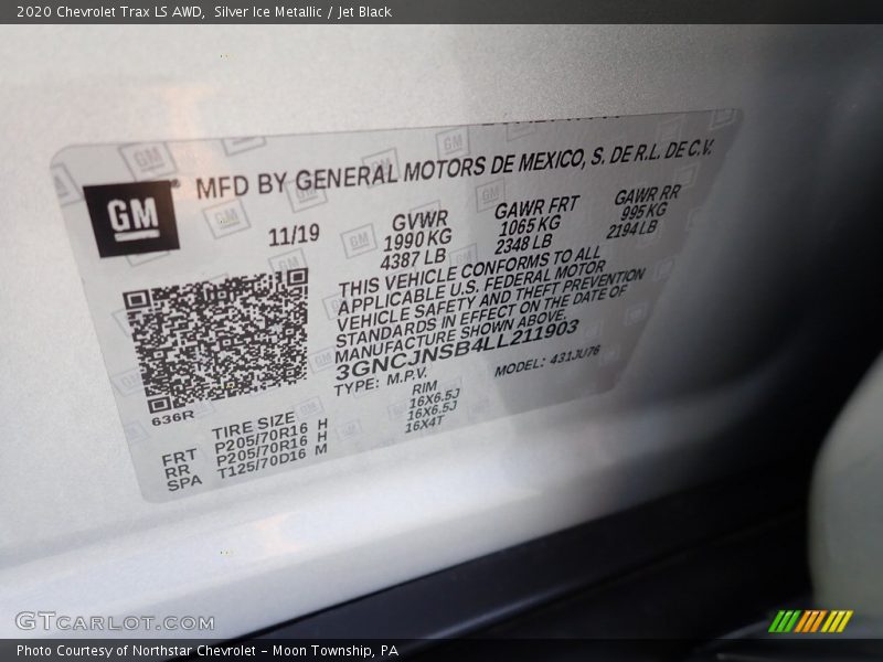 Silver Ice Metallic / Jet Black 2020 Chevrolet Trax LS AWD