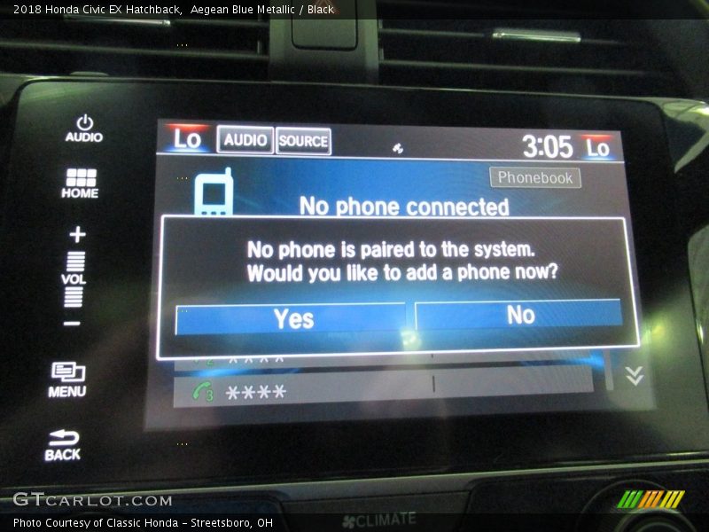 Aegean Blue Metallic / Black 2018 Honda Civic EX Hatchback
