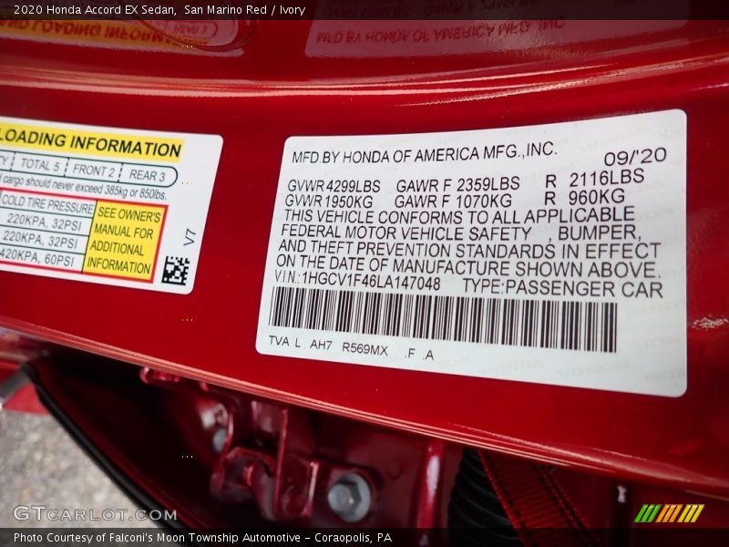 2020 Accord EX Sedan San Marino Red Color Code R569MX