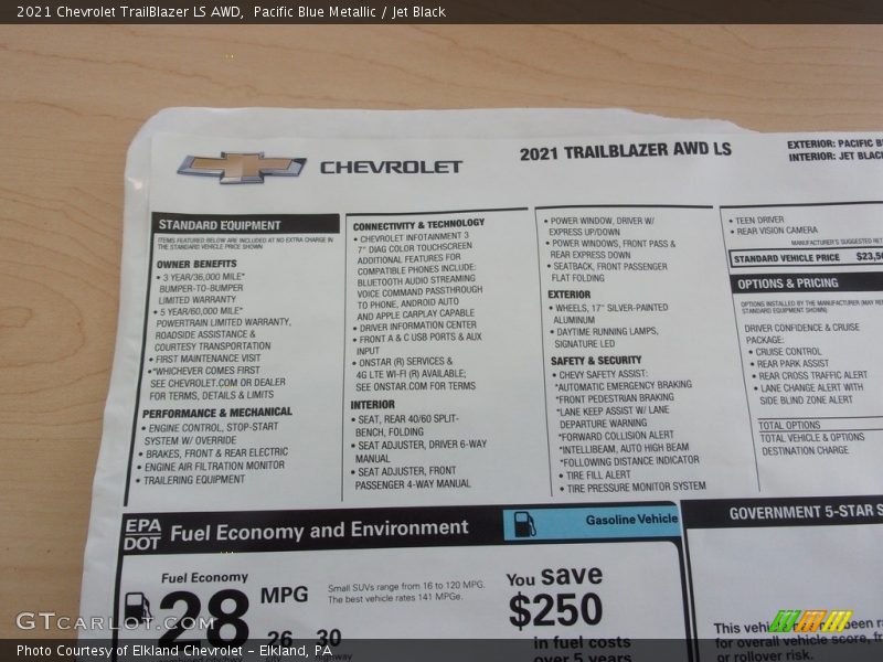  2021 TrailBlazer LS AWD Window Sticker