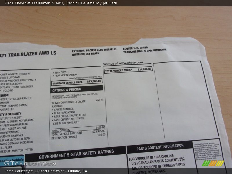  2021 TrailBlazer LS AWD Window Sticker