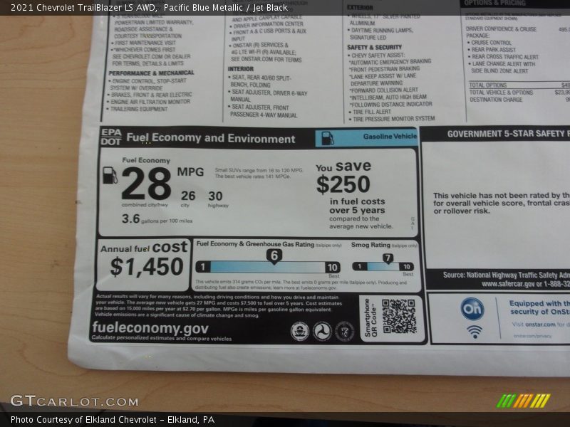  2021 TrailBlazer LS AWD Window Sticker