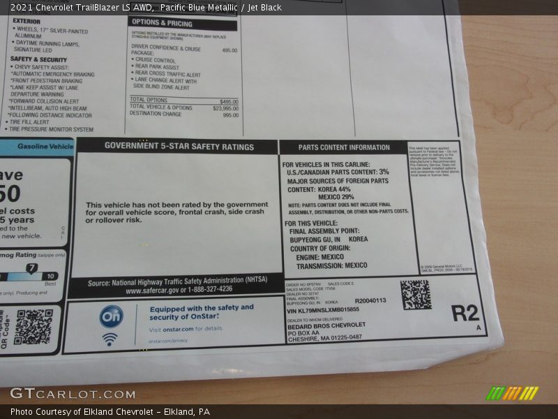  2021 TrailBlazer LS AWD Window Sticker