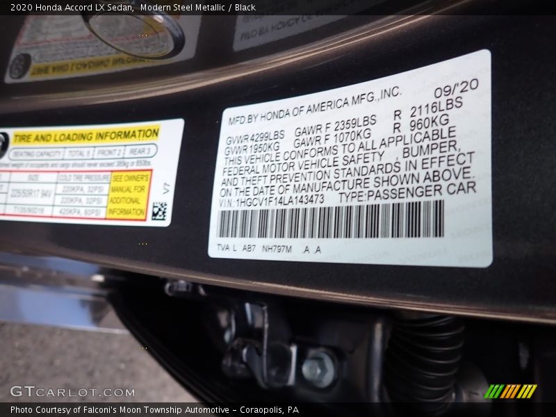 2020 Accord LX Sedan Modern Steel Metallic Color Code NH797M