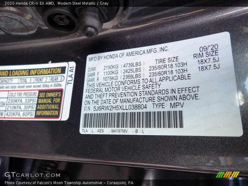 Modern Steel Metallic / Gray 2020 Honda CR-V EX AWD