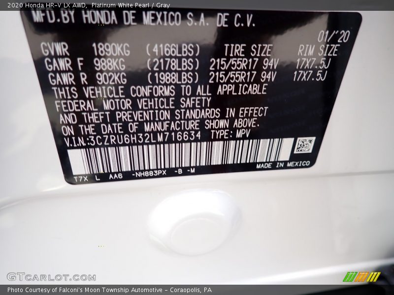 Platinum White Pearl / Gray 2020 Honda HR-V LX AWD