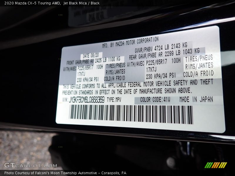 2020 CX-5 Touring AWD Jet Black Mica Color Code 41W