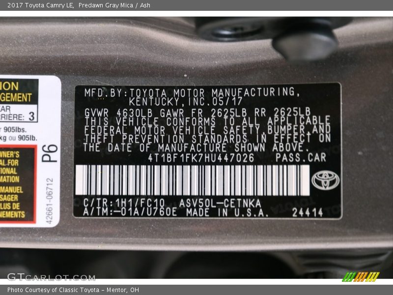 Predawn Gray Mica / Ash 2017 Toyota Camry LE