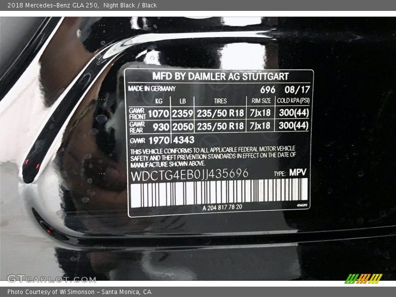 Night Black / Black 2018 Mercedes-Benz GLA 250