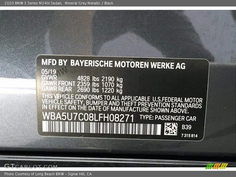 2020 3 Series M340i Sedan Mineral Grey Metallic Color Code B39