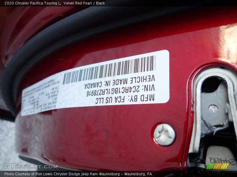 Velvet Red Pearl / Black 2020 Chrysler Pacifica Touring L
