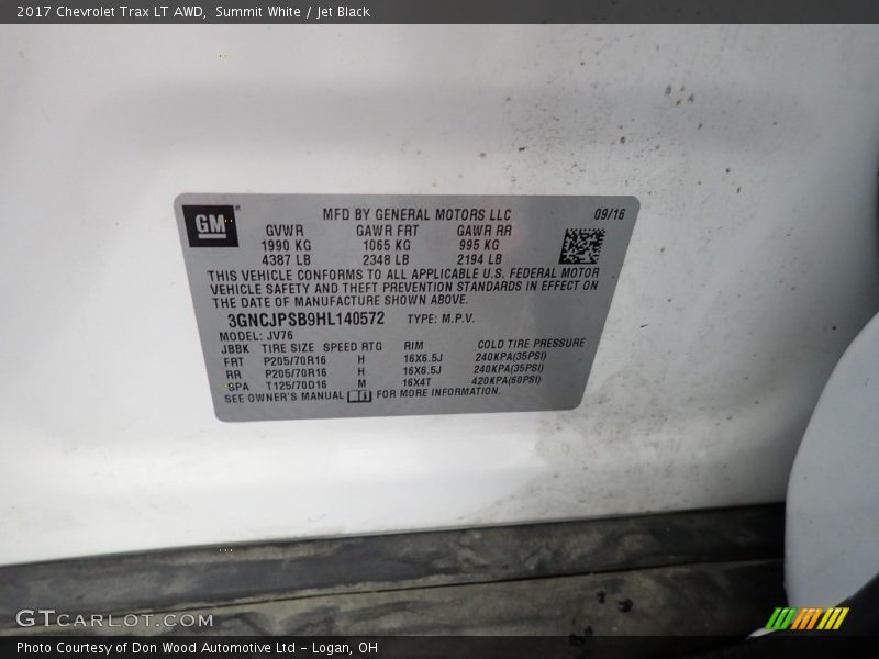 Summit White / Jet Black 2017 Chevrolet Trax LT AWD