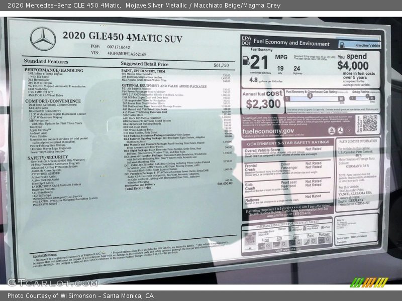 Mojave Silver Metallic / Macchiato Beige/Magma Grey 2020 Mercedes-Benz GLE 450 4Matic