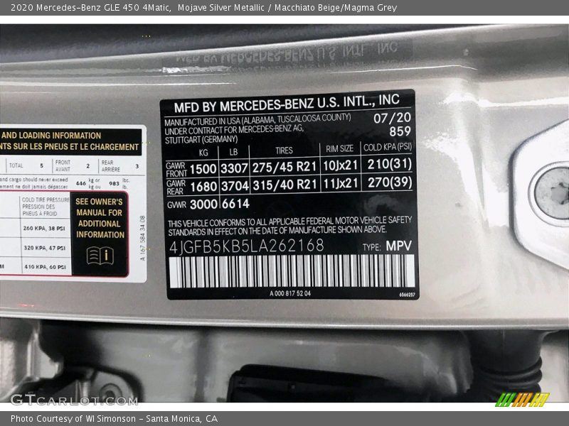 Mojave Silver Metallic / Macchiato Beige/Magma Grey 2020 Mercedes-Benz GLE 450 4Matic