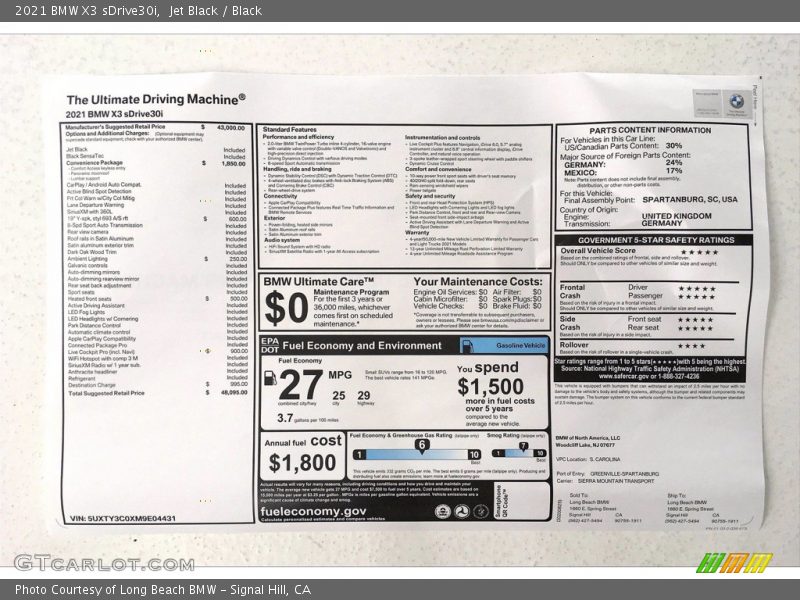 Jet Black / Black 2021 BMW X3 sDrive30i