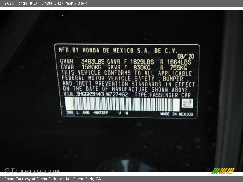 Crystal Black Pearl / Black 2020 Honda Fit LX