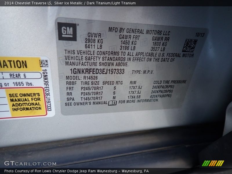 Silver Ice Metallic / Dark Titanium/Light Titanium 2014 Chevrolet Traverse LS