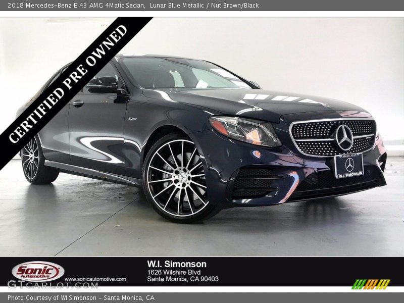 Lunar Blue Metallic / Nut Brown/Black 2018 Mercedes-Benz E 43 AMG 4Matic Sedan