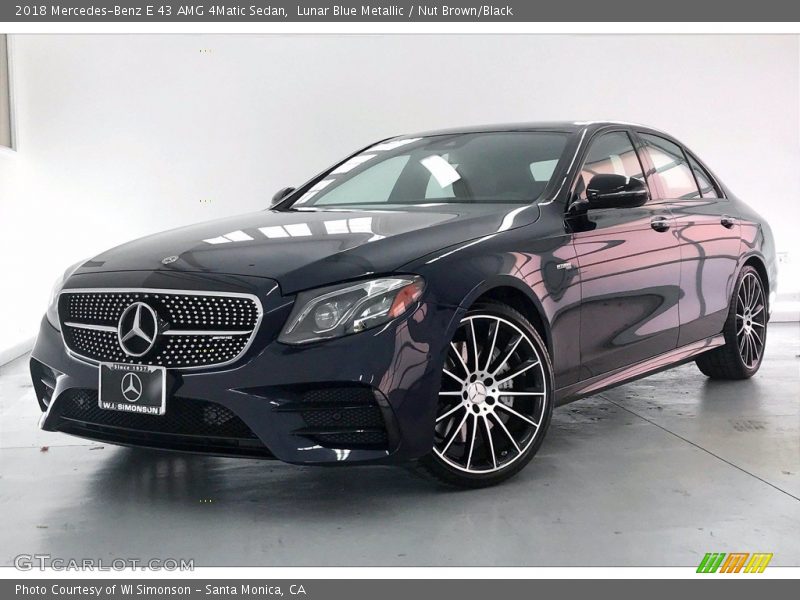Lunar Blue Metallic / Nut Brown/Black 2018 Mercedes-Benz E 43 AMG 4Matic Sedan