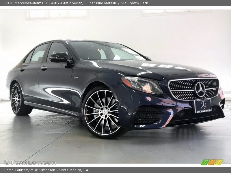 Lunar Blue Metallic / Nut Brown/Black 2018 Mercedes-Benz E 43 AMG 4Matic Sedan