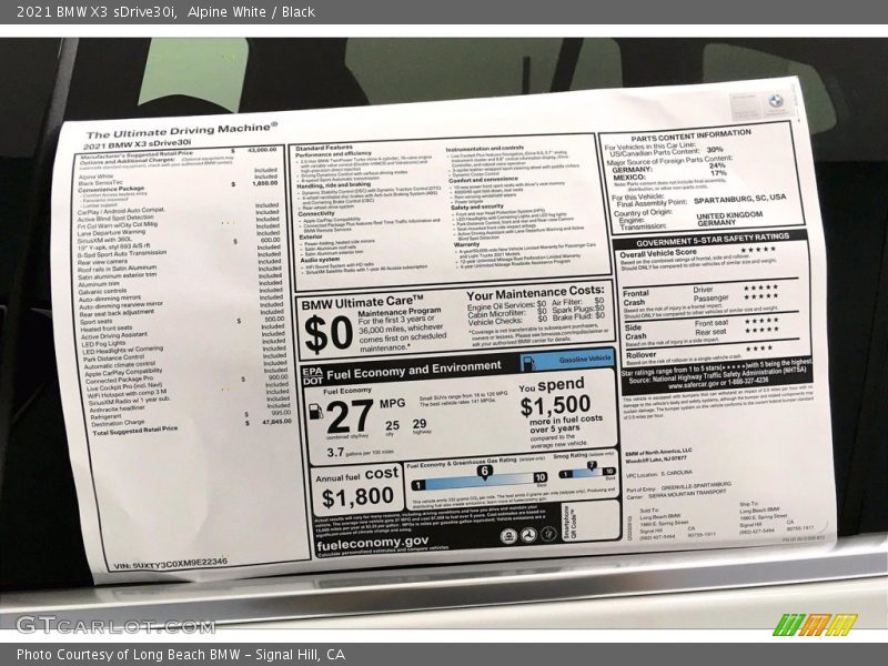 Alpine White / Black 2021 BMW X3 sDrive30i