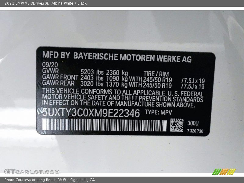 Alpine White / Black 2021 BMW X3 sDrive30i