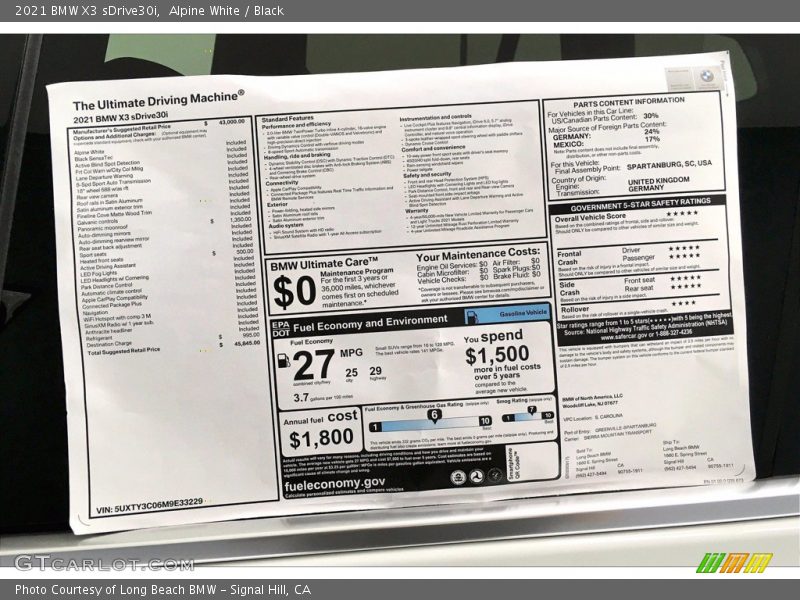 Alpine White / Black 2021 BMW X3 sDrive30i