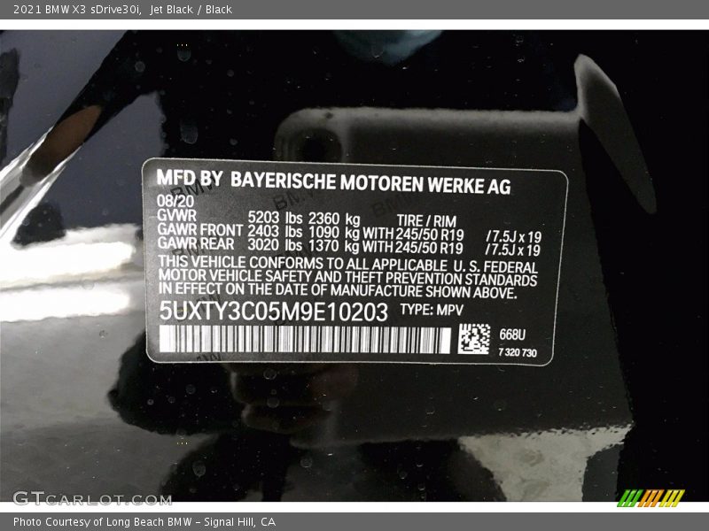 2021 X3 sDrive30i Jet Black Color Code 668