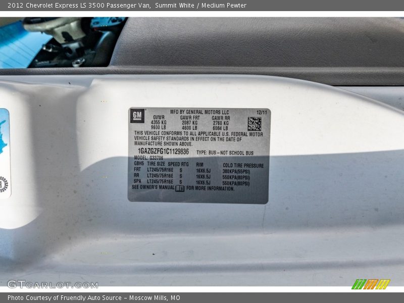 Summit White / Medium Pewter 2012 Chevrolet Express LS 3500 Passenger Van