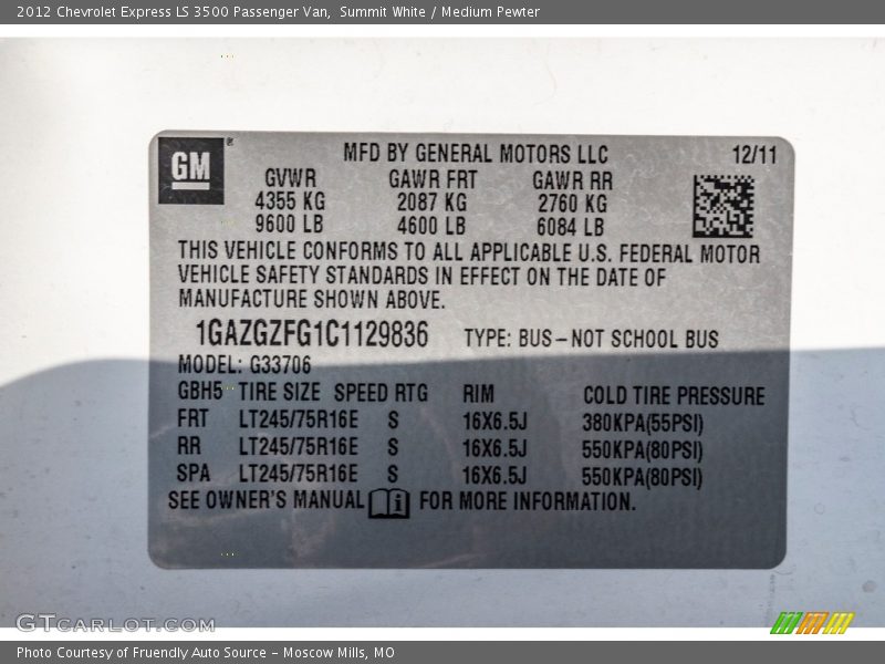 Summit White / Medium Pewter 2012 Chevrolet Express LS 3500 Passenger Van