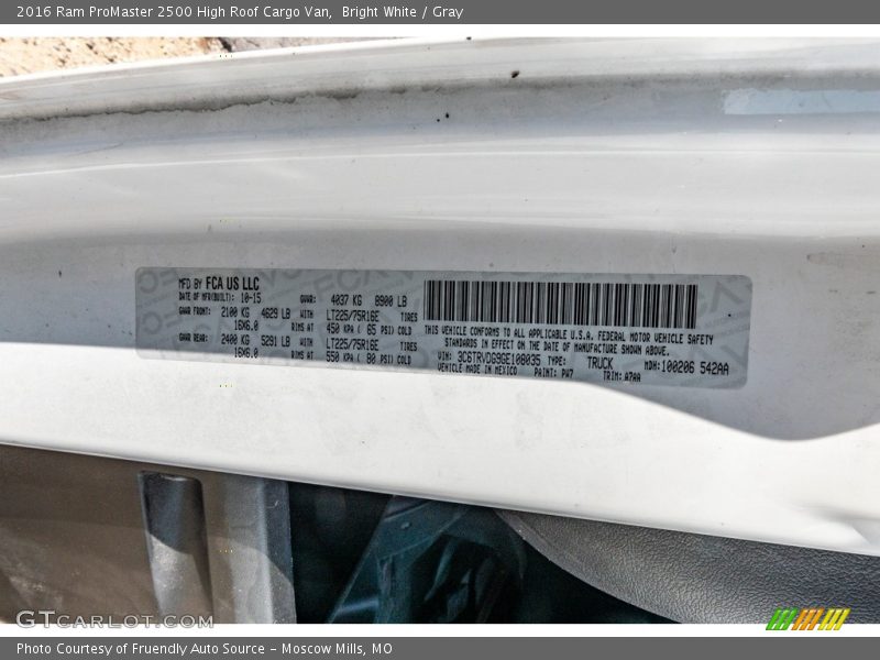 Bright White / Gray 2016 Ram ProMaster 2500 High Roof Cargo Van